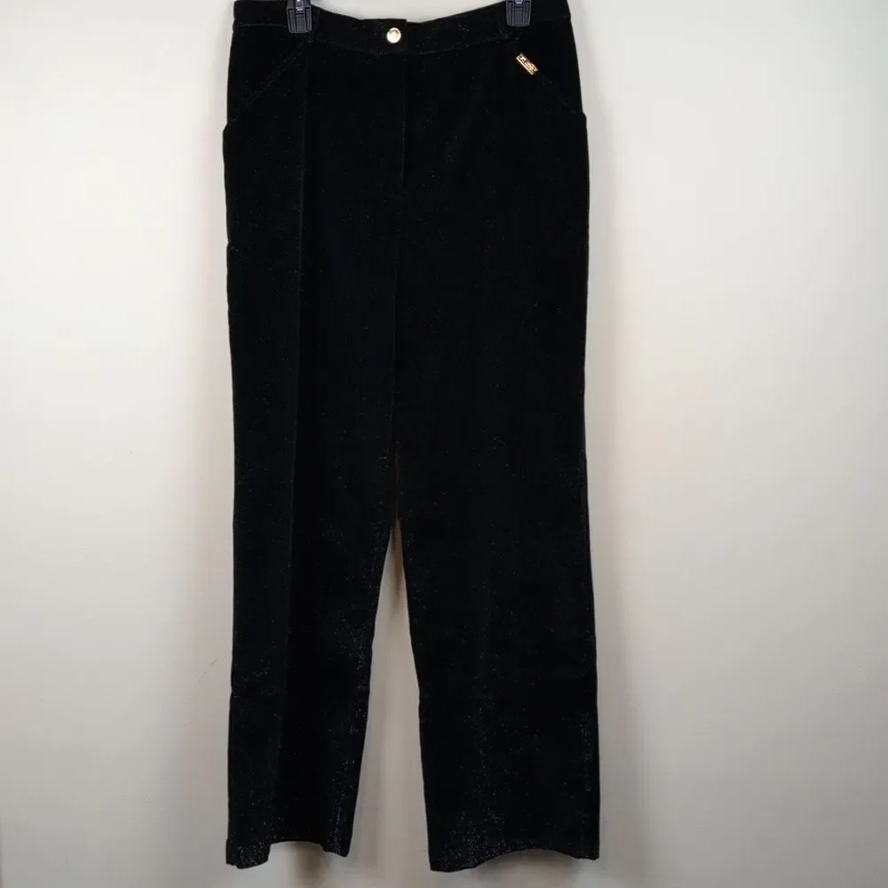 Elegant St John Sport by Marie Gray Black Velvet Metallic Sparkle Trouser Pants